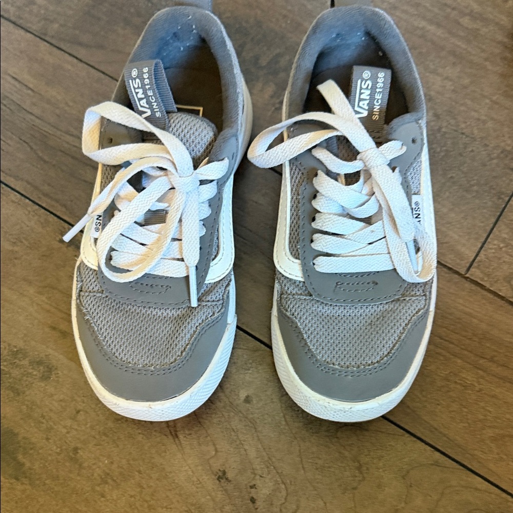 Vans Kids Gray and White Low-Top Lace Sneakers